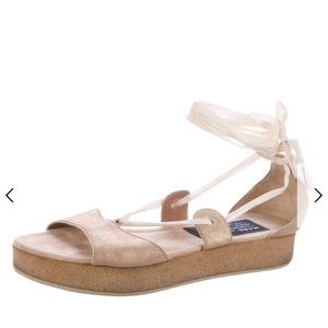 Marc Jacobs standard supply gold lace up gladiator sandal shoe platform 37.5 8.5